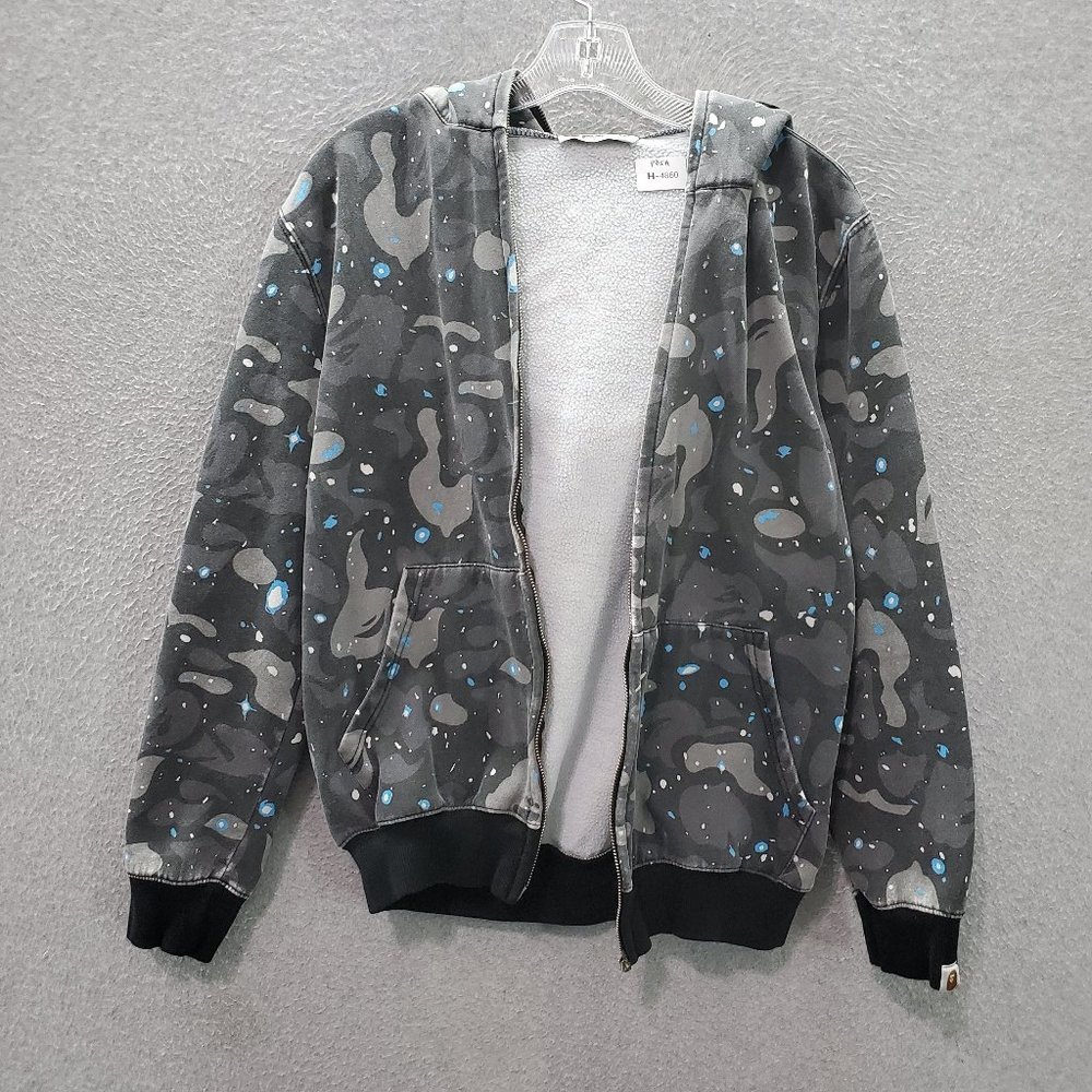 A Bathing Ape‎ Women Sweatshirt Medium Gray Hoodie Space Camo Shark Pockets READ